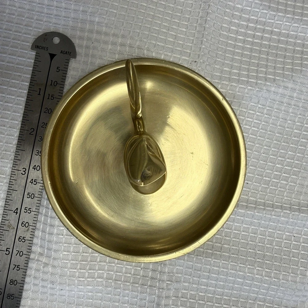 Rare Vintage Brass Cat Jewelry Trinket Rings Dish Velvet Bottom MCM 70s Kitten